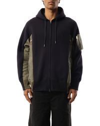 Sacai - Sponge Sweat Nylon Twill Zip Hoodie, Long Sleeves, 100% Cotton - Lyst