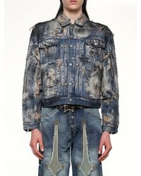 THUG CLUB - Hard-Washed Damaged Denim Jacket - Lyst