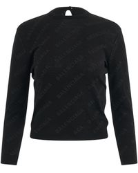 Balenciaga - Allover Logo Knit Sweater In Black - Lyst