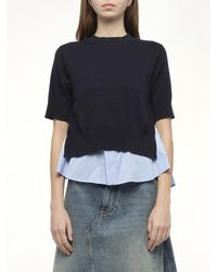 Sacai - X Poplin X Knit Pullover, 100% Polyester - Lyst