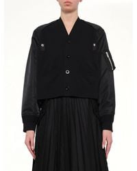 Sacai - Nylon Twill X Cotton Knit Cardigan - Lyst