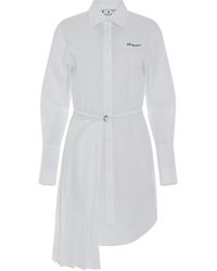Off-White c/o Virgil Abloh - Off- Diagonal Plisse Shirt Dress, Long Sleeves, /, 100% Cotton - Lyst