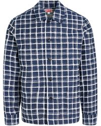 KENZO - Check Jacquard Overshirt, Long Sleeves, Midnight, 100% Cotton, Size: Medium - Lyst