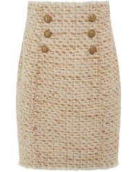 Balmain - High Waisted 6 Button Tweed Short Skirt, Multi, 100% Cotton - Lyst