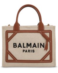 Balmain - B-Army Canvas & Logo Small Shopper Bag, Natural/, 100% Leather - Lyst
