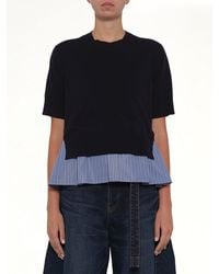Sacai - Poplin X Cotton Knit Pullover - Lyst