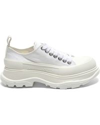 Alexander McQueen - Tread Slick Canvas Lace Up Shoes In White/white - Lyst