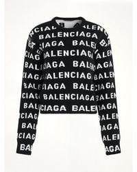 Balenciaga - Allover Logo Wool Cropped Sweater - Lyst