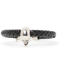 Alexander McQueen - Skull Charm Braided Bracelet, , 100% Leather - Lyst