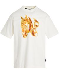 Palm Angels - Burning Monogram T-Shirt, Short Sleeves, Off, 100% Cotton - Lyst
