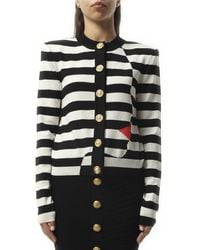 Balmain - Buttoned Face Mariniere Knit Cardigan, Round Neck, Long Sleeves, 100% Polyester - Lyst