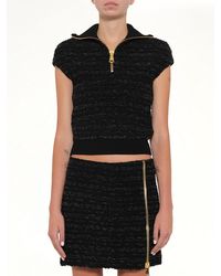 Balmain - Zipped Short Sleeve Knit Tweed Top - Lyst