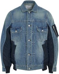 Sacai - X Denim X Nylon Twill Bomber Jacket, Long Sleeves, Light, 100% Cotton - Lyst