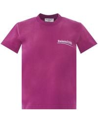 Balenciaga - Embroidered Political Campaign Small Fit T-shirt In Dark Fuchsia - Lyst