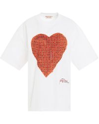 Marni - Heart Print T-Shirt, Round Neck, Short Sleeves, Lily, 100% Cotton - Lyst
