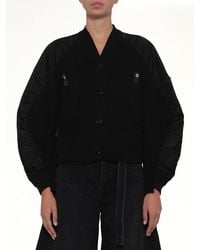 Sacai - Nylon Twill X Knit Cardigan - Lyst