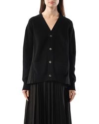 Sacai - X Wool Knit X Cotton Poplin Cardigan, 100% Wool - Lyst