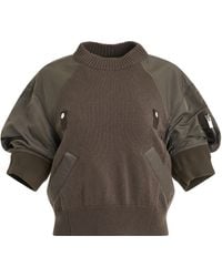Sacai - X Nylon Twill X Knit Sweater, , 100% Nylon - Lyst