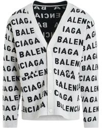 Balenciaga - All-Over Logo Knit Cardigan, Long Sleeves - Lyst