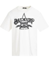 Balmain - 'Star Print T-Shirt, Round Neck, Short Sleeves, /, 100% Cotton, Size: Small - Lyst