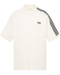 Y-3 - '3 Stripes Short Sleeve T-Shirt, Round Neck, Off/, 100% Cotton, Size: Small - Lyst