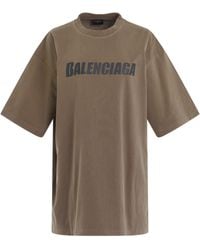 Balenciaga - Caps Logo Boxy T-Shirt, Short Sleeves, Taupe/, 100% Cotton, Size: Large - Lyst