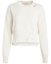 Marni - Distressed Cropped Sweater, Long Sleeves, , 100% Cotton - Lyst