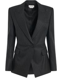 Alexander McQueen - Sharp Peplum Jacket, Long Sleeves, Dark, 100% Wool - Lyst