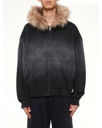 Feng Chen Wang - Washed Faux Fur-Trim Zip-Up Hoodie - Lyst
