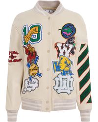 Off-White c/o Virgil Abloh - Off- Wool Embroidered Slogan Patch Varsity Jacket, Long Sleeves, 100% Polyester - Lyst