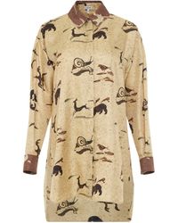 Loewe - Animal Print Oversize Silk Shirt, Long Sleeves, Light - Lyst
