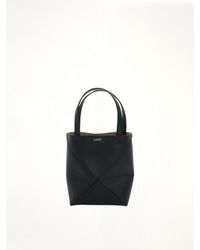 Loewe - Mini Puzzle Fold Tote Bag In Calfskin In Black - Lyst