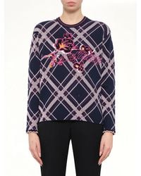 KENZO - Check-Pattern Floral-Embroidered Sweater - Lyst