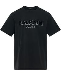 Balmain - 'Logo Flock & Foil T-Shirt, Round Neck, Short Sleeves, /, 100% Cotton, Size: Small - Lyst