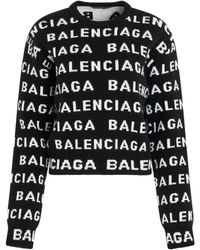 Balenciaga - Allover Logo Wool Cropped Sweater - Lyst