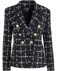 Balmain - 6 Button Double Breasted Tweed Jacket, Long Sleeves, 100% Cotton - Lyst
