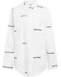 Balenciaga - Allover Logo Oversized Shirt, Long Sleeves, /, 100% Cotton - Lyst