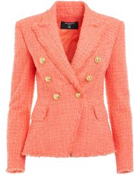 Balmain - 6 Buttons Double Breasted Tweed Jacket, Long Sleeves, , 100% Cotton - Lyst