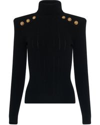 Balmain - Button Trimmed Turtleneck Knit Sweater In Black - Lyst
