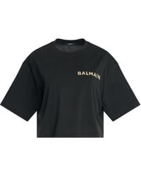 Balmain - Laminated Crop T-Shirt, Short Sleeves, , 100% Cotton - Lyst