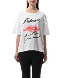 Balmain - Kiss Print T-Shirt, Round Neck, Short Sleeves, 100% Organic Cotton, Size: Small - Lyst