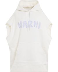 Marni - Sleeveless Logo Hoodie, Short Sleeves, Stone, 100% Cotton - Lyst