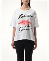 Balmain - Kiss Print T-Shirt, Round Neck, Short Sleeves, 100% Organic Cotton, Size: Small - Lyst