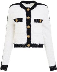 Balmain - 2 Pockets Tweed Knit Cropped Jacket, Round Neck, Long Sleeves, /, 100% Cotton - Lyst