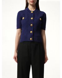 Balmain - Buttoned 2 Pockets Vichy Knit Cardigan, Short Sleeves, 100% Polyester - Lyst