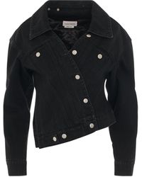 McQueen - Twisted Asymmetric Denim Jacket, Long Sleeves, 100% Cotton - Lyst
