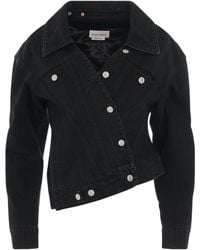 McQueen - Twisted Asymmetric Denim Jacket - Lyst