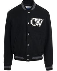Off-White c/o Virgil Abloh - Off- 'Logo Embroidered Wool Varsity Bomber Jacket, Long Sleeves, /, Size: Small - Lyst