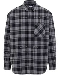 Off-White c/o Virgil Abloh - Off- 'Check Flannel Padded Overshirt, Long Sleeves, Dark, 100% Cotton, Size: Small - Lyst