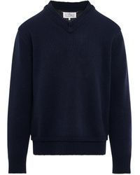 Maison Margiela - Elbow Patch V-Neck Knit Sweater, Long Sleeves, , 100% Cotton, Size: Medium - Lyst